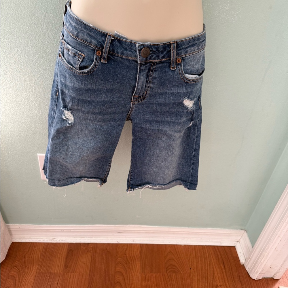 Aeropostale Blue Distressed Bermuda Jean Shorts